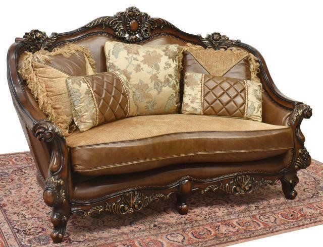 Appraisal: Large French style loveseat late th c parcel gilt frame