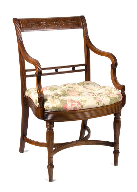 Appraisal: Sale Lot A Carved Mahogany Open Armchair with button tufted