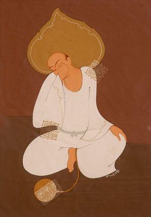 Appraisal: INDIAN SCHOOL STUDY OF A MOURNER Watercolor showing a seated