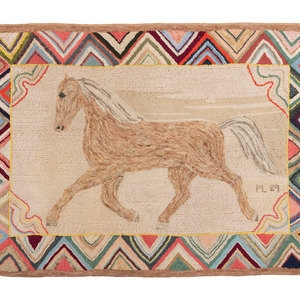 Appraisal: An American Running Horse Hooked Rug circa mounted on back