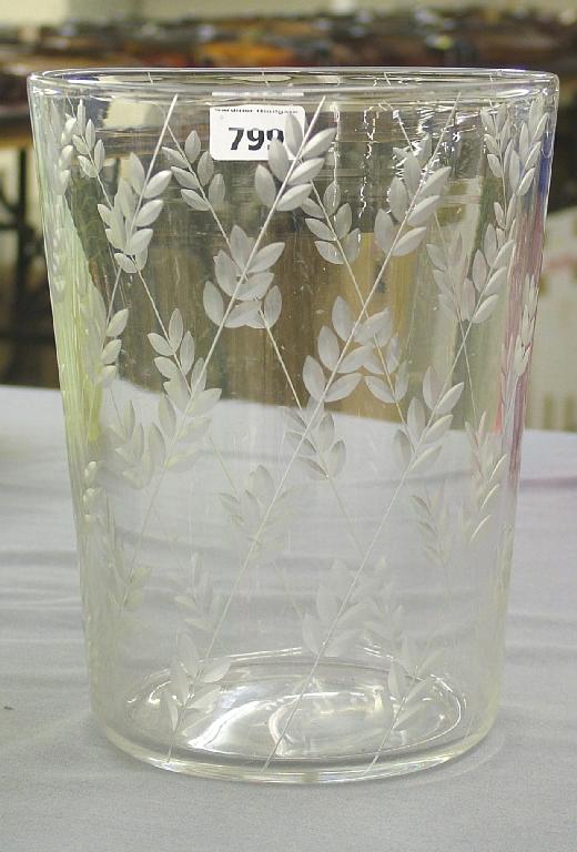 Appraisal: Keith Murray Royal Brierley clear glass vase etched with leaf