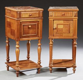 Appraisal: Pair of Henri II Carved Walnut Marble Top Nightsta Pair