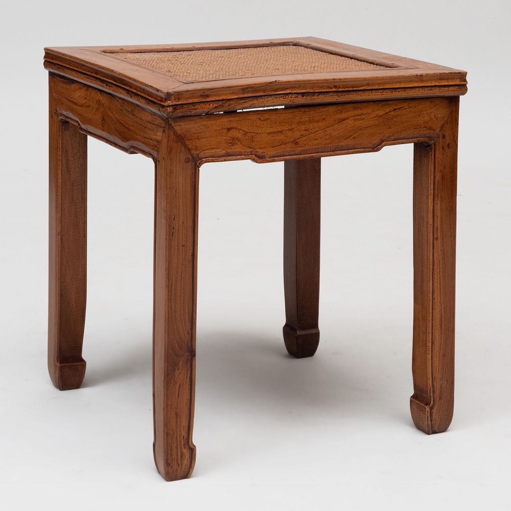 Appraisal: Chinese Hardwood and Woven Reed Side Table x x in