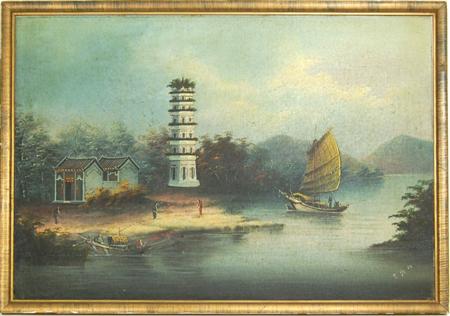 Appraisal: SCHOOL OF GEORGE CHINNERY TH CENTURY PAGODA AND RIVER SCENE