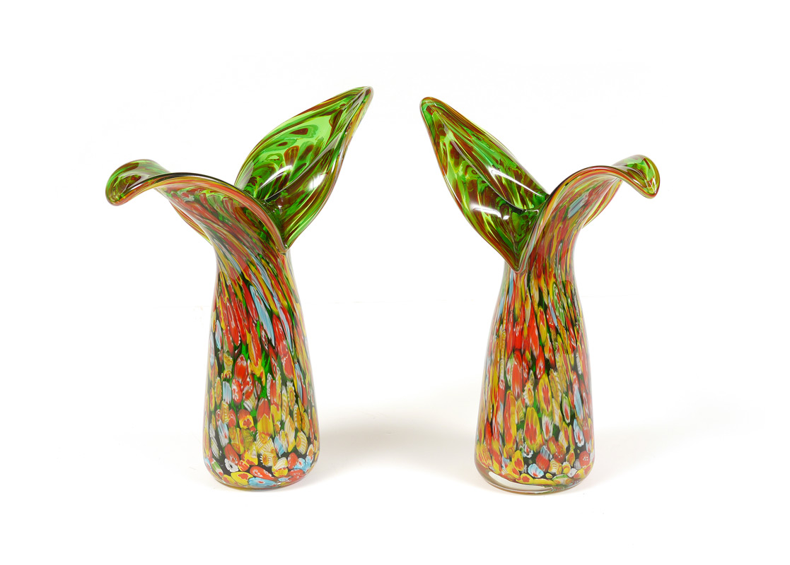 Appraisal: PAIR MILLIFIORE ART GLASS VASES From the Murano line by