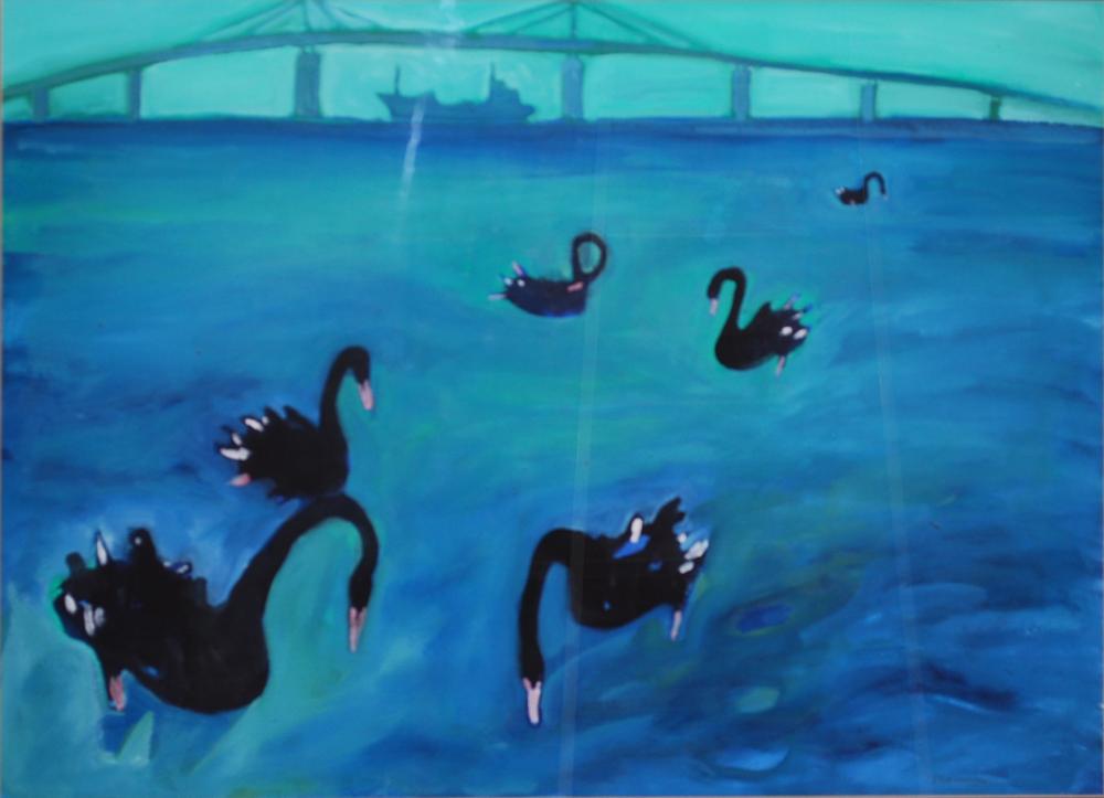 Appraisal: PHILLIP DAVEY SWANS UNDER THE WESTGATE GOUACHE ON PAPER X