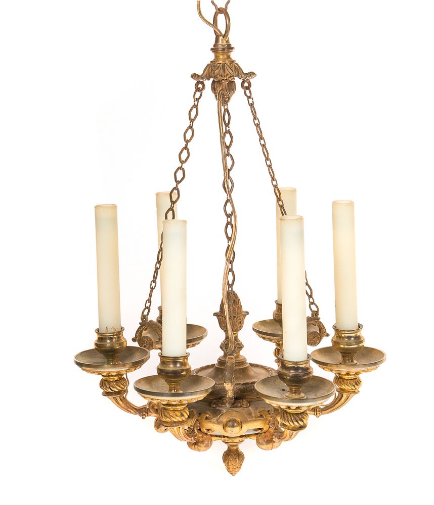 Appraisal: Heavy Cast Gilt Bronze Chandelier Heavy Cast Gilt Bronze Chandelier