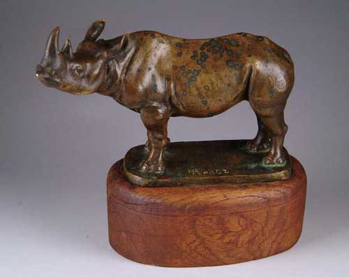 Appraisal: PRATZ European th th Century RHINOCEROS Antique bronze of a