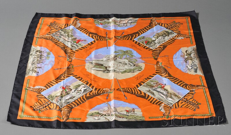 Appraisal: Silk Scarf Hermes Chasse en Afrique designed by Hugo Grygkar