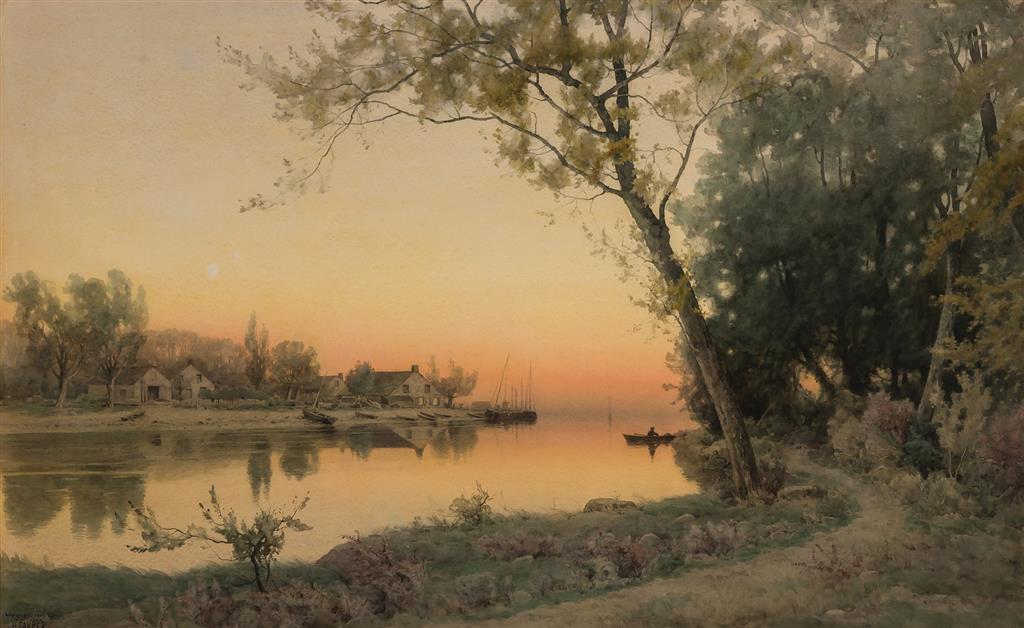 Appraisal: HENRY FARRER American - Sunrise on the Harbor watercolor on