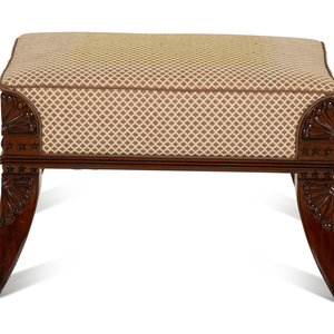 Appraisal: An Egyptian Revival Carved Mahogany Ottoman with Upholstered Seat th