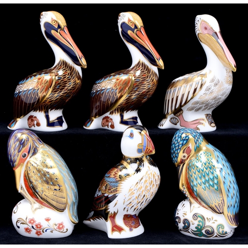 Appraisal: Six Royal Crown Derby Bird paperweights White Pelican certificate Hadleigh