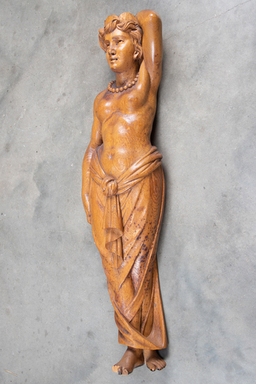 Appraisal: Beautiful antique hand carved quarter sawn oak semi-nude lady possibly