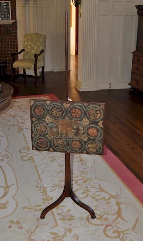 Appraisal: English Needlepoint Firescreen square panel with geometric design on a