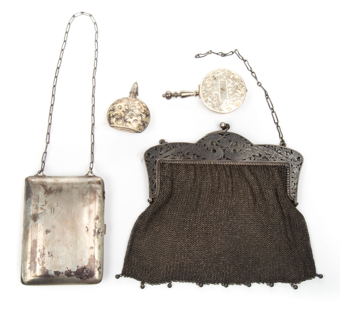 Appraisal: Japanese American silver lady's personal items comprising small Japanese perfume