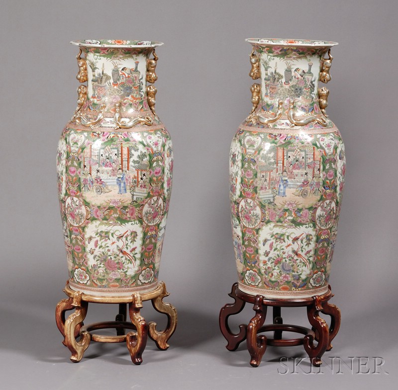 Appraisal: Pair of Large Vases China c rose medallion decoration with