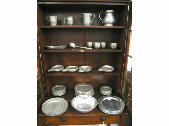 Appraisal: Pcs Pewter Dinnerware includes plates porringers Jefferson cups more