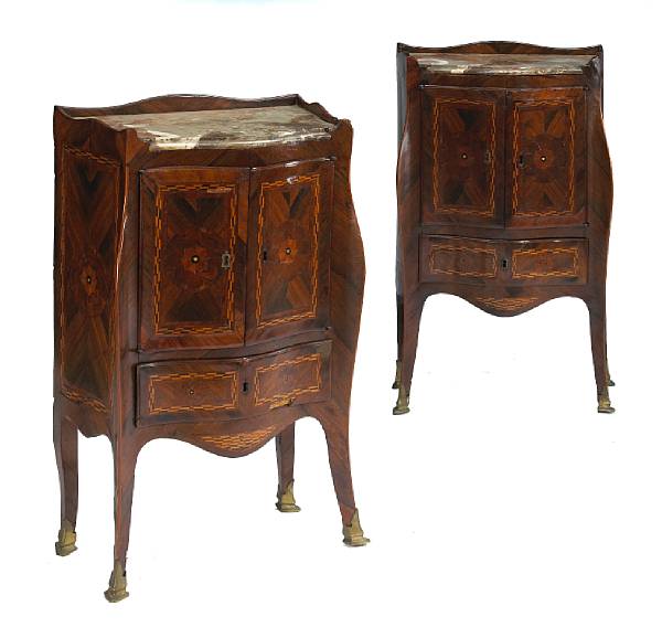 Appraisal: Each with a marble top surmounted by a serpentine three