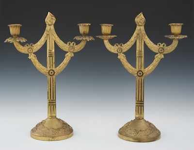 Appraisal: A Pair of Empire Style French Gilt Brass Candelabra In