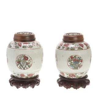 Appraisal: Pair Chinese transitional Ming covered jars Pair Chinese transitional Ming