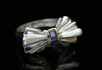 Appraisal: Tiffany Co Sterling Silver Gold and Sapphire Bow Ring Marked