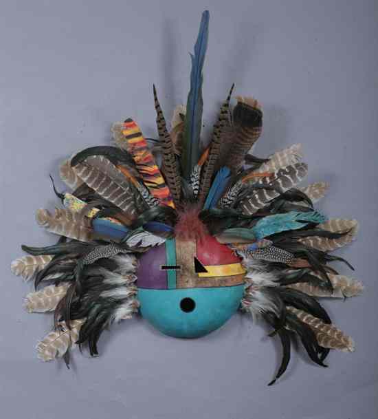 Appraisal: DOUG FOUNTAIN American th century Shaman Painted gourd and feathers