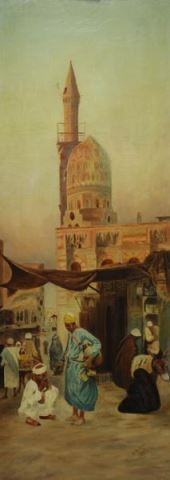 Appraisal: BARTRAM B th C Oil on Canvas OrientalistStreet Scene Signed