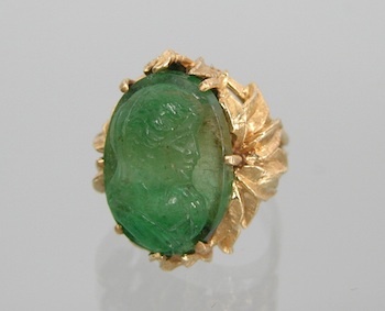 Appraisal: A Carved Emerald Cameo in k Gold Ring k yellow