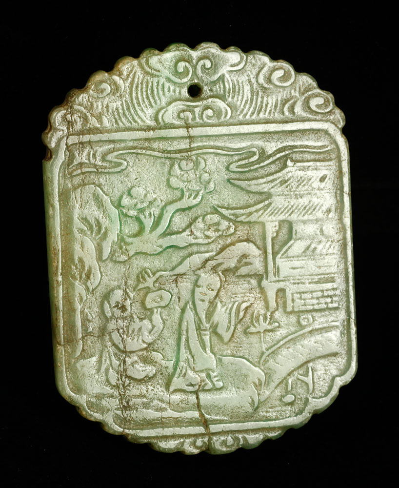 Appraisal: - Chinese Carved Pendant Jade Chinese carved pendant jade depicting