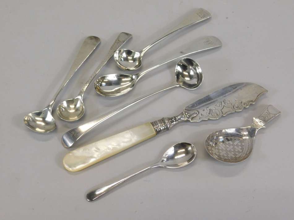 Appraisal: A collection of small silver to include salt spoons a