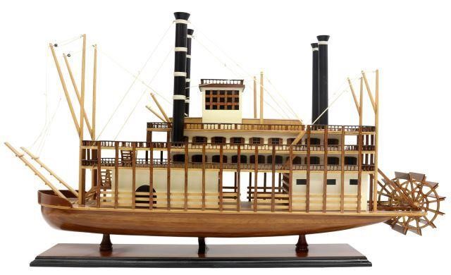 Appraisal: Large Steamboat ship model th c with four smokestacks rotating