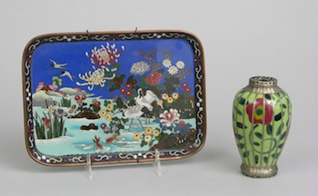 Appraisal: A Cloisonne Enamel Platter and A Porcelain Vase with Overlay