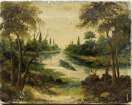 Appraisal: th C School Landscape Oil on canvas unframed x in