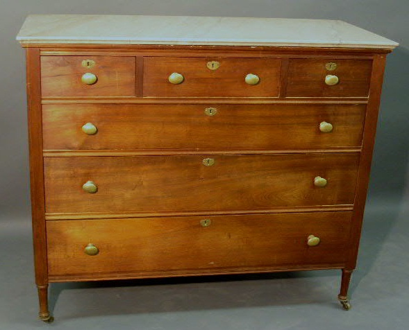 Appraisal: Sheraton style mahogany chest of drawers with a Tennessee marble