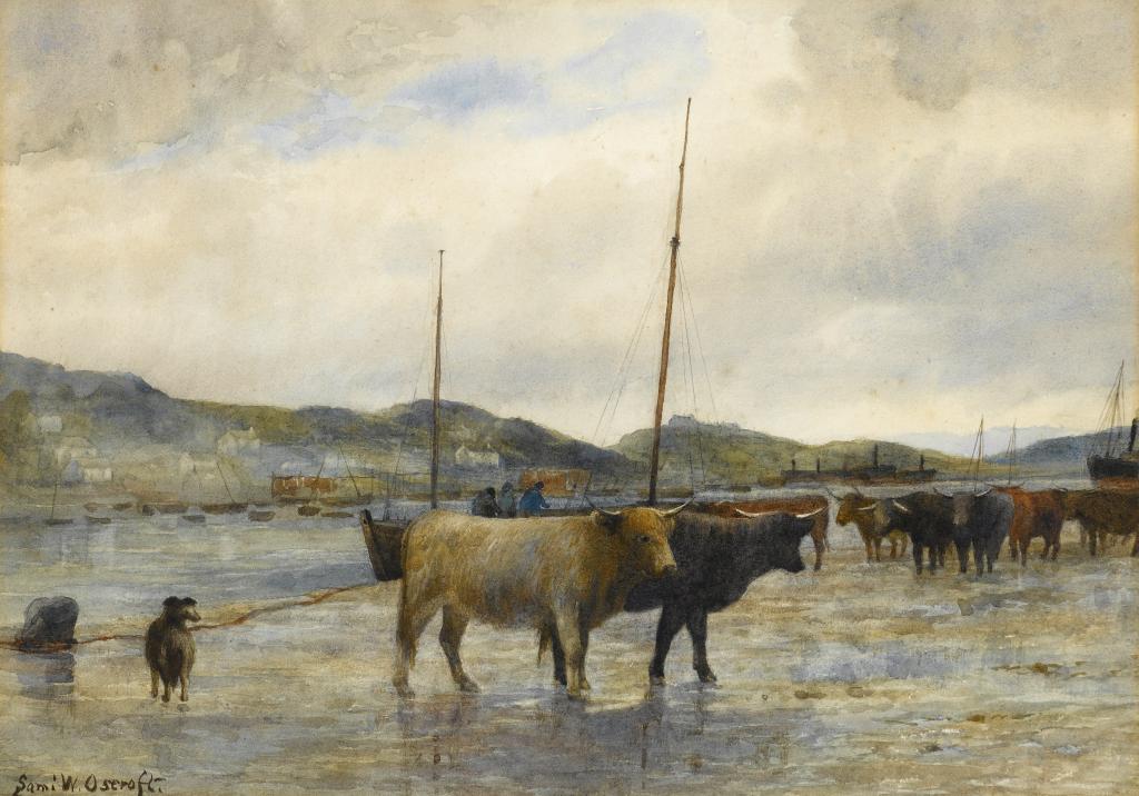 Appraisal: SAMUEL WILLIAM OSCROFT NSA - CATTLE ON A HIGHLAND QUAYSIDE