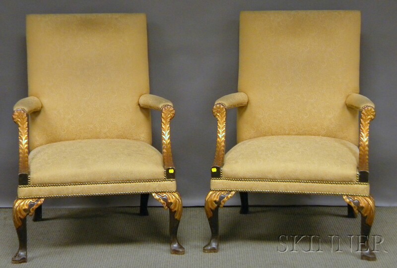 Appraisal: Set of Four Georgian-style Upholstered Parcel-gilt Carved Beechwood Armchairs