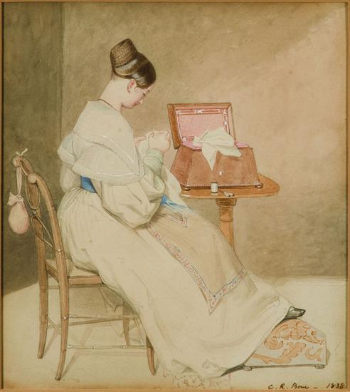 Appraisal: Charles-Richard Bone Exh - A lady Sewing WatercolourSigned and dated