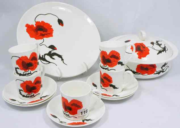 Appraisal: Wedgwood Corn Poppy Susie Cooper Design Coffee Cans and Saucers