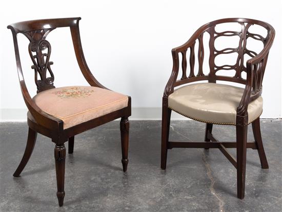 Appraisal: Sale Lot Two Barrel Back Side Chairs the first having