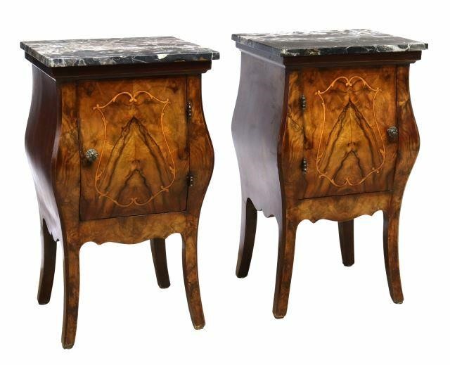 Appraisal: pair Italian marble-top bedside cabinets early th c bombe case