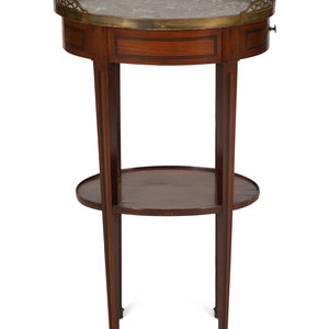 Appraisal: A French Empire Inlaid Mahogany Bouillotte Table with Marble Top