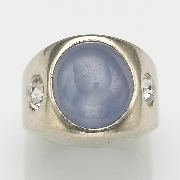 Appraisal: A star sapphire diamond and k white gold gent's ring