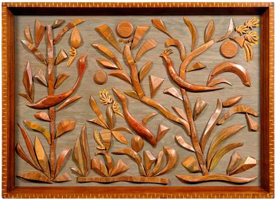 Appraisal: Ohio sculpture Marian Tischler birds in branches in relief typed