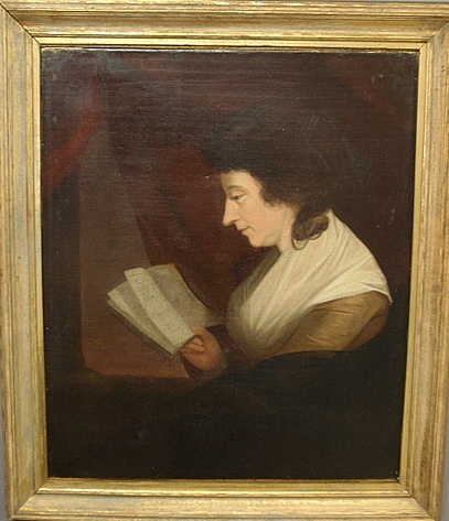 Appraisal: - Continental oil on canvas portrait of a woman reading