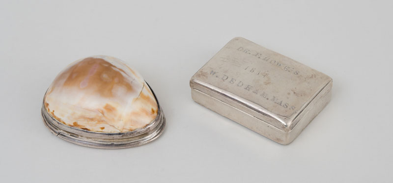 Appraisal: FEDERAL SILVER-MOUNTED COWRIE SHELL BOX AND AN AMERICAN SILVER BOX