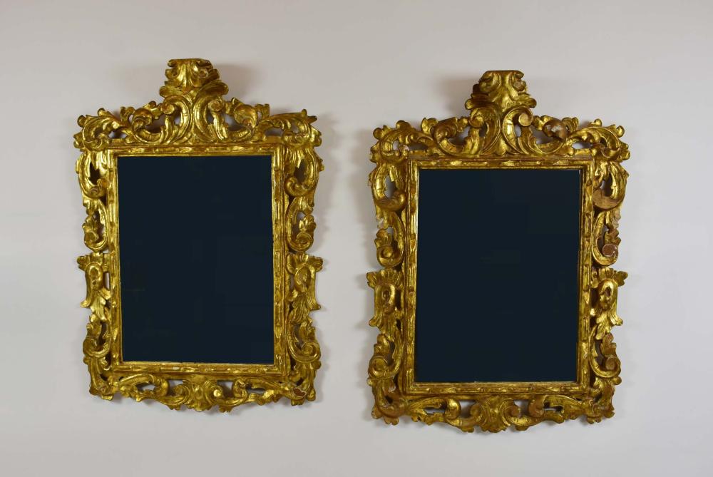 Appraisal: PAIR OF ITALIAN BAROQUE STYLE GILT WOOD MIRRORSEarly th Century