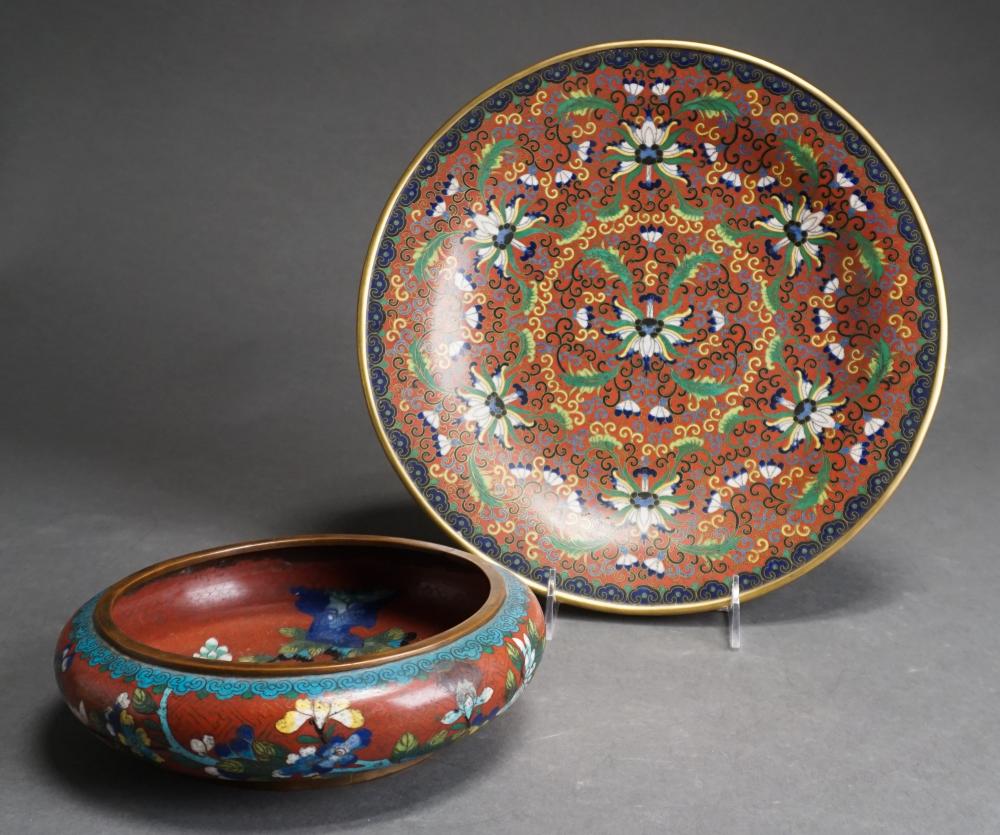 Appraisal: CHINESE CLOISONNE ENAMEL FOOTED PLATE AND BOWL D OF PLATE