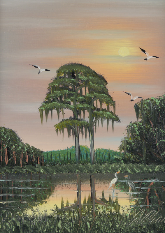 Appraisal: BLACK Al American th Century Florida Highwaymen backwaters scene with