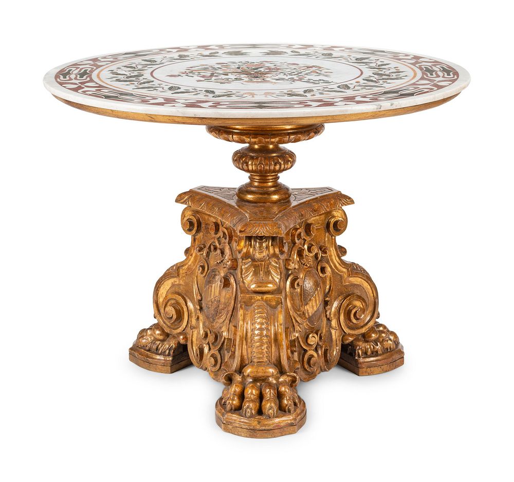 Appraisal: An Italian Baroque Style Giltwood Table Base with an Associated