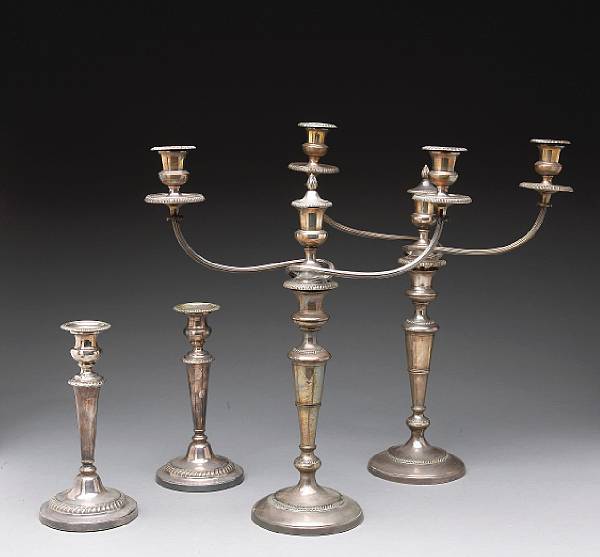 Appraisal: A Sheffield plate group of candlesticks candelabra partsEarly th century